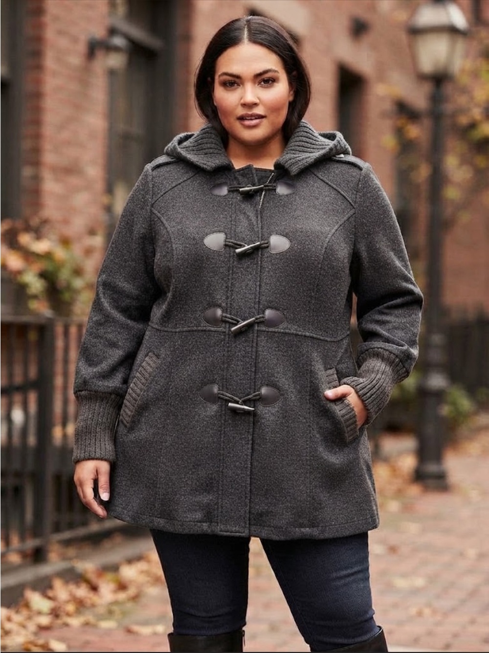 torrid EUC Heathered Charcoal Hooded Toggle Pea Coat
